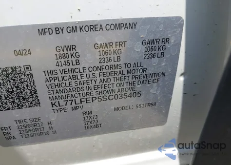 2025 Chevrolet Trax Fwd Ls z USA, uszkodzony, nr VIN KL77LFEP5SC035405